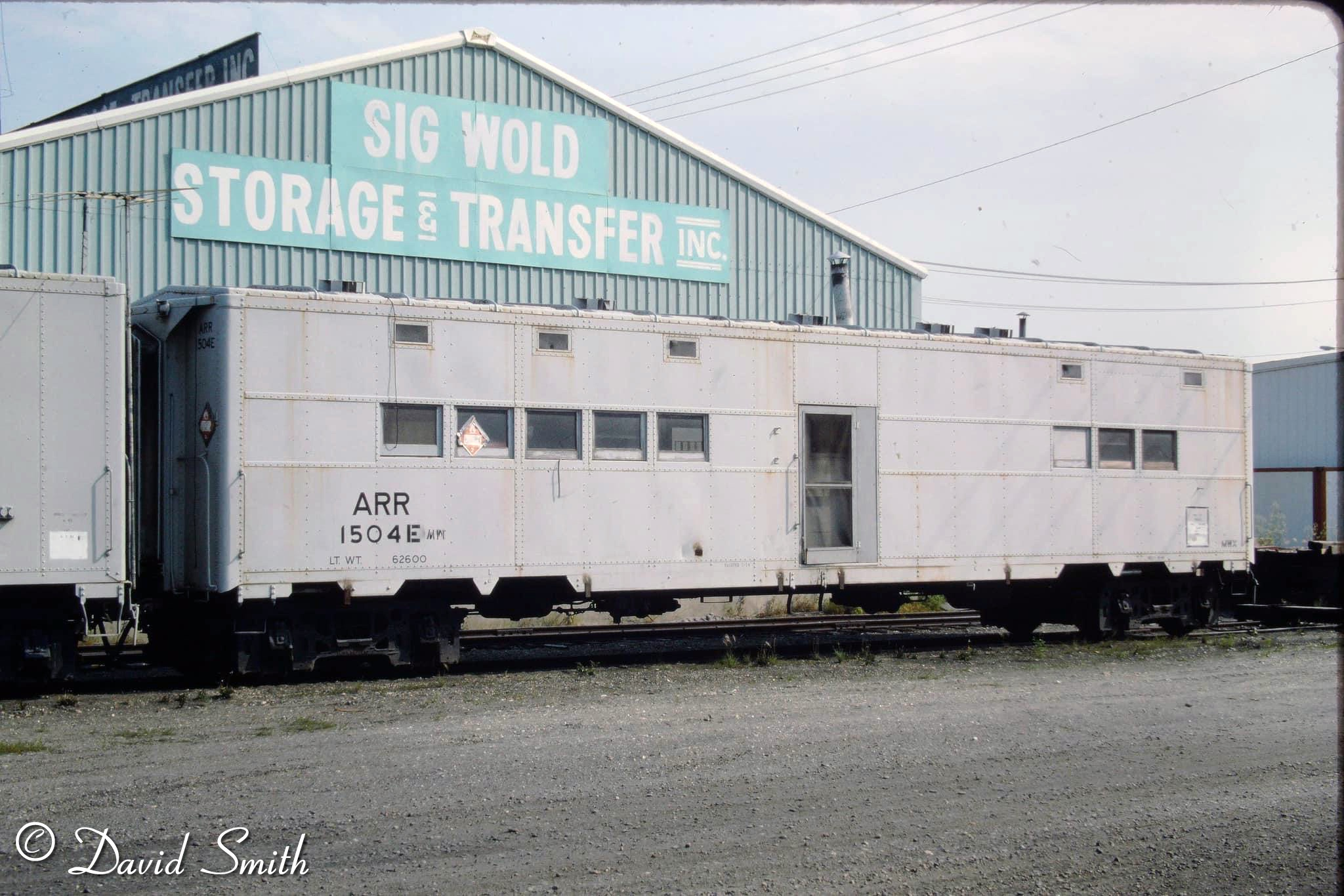 Outfit Car 1504E built from a Troop Kitchen Car originally built 8-44. Fairbanks, AK 7/7/87.