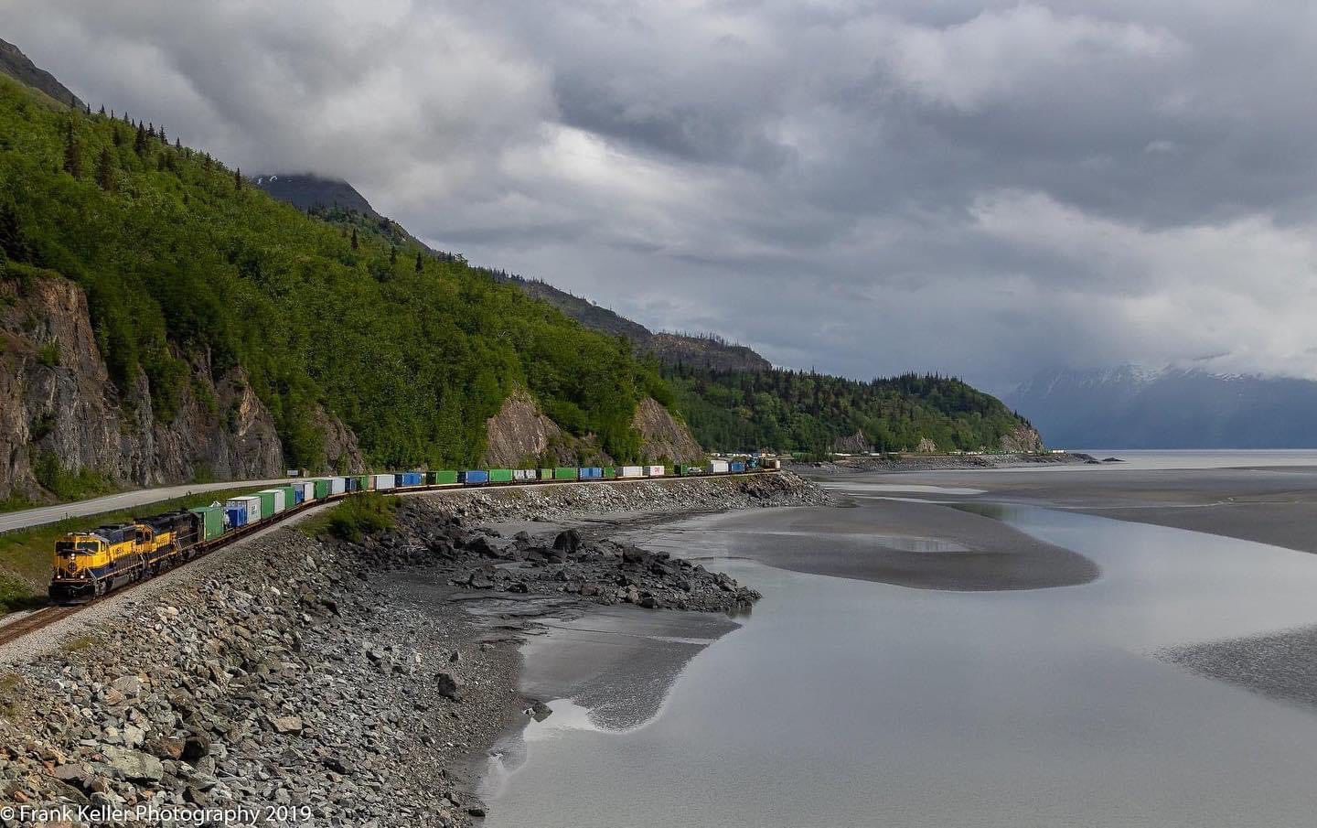 A spot of sunshine, a lengthy freight, an impending storm along Turnagain Arm, what's not to like.